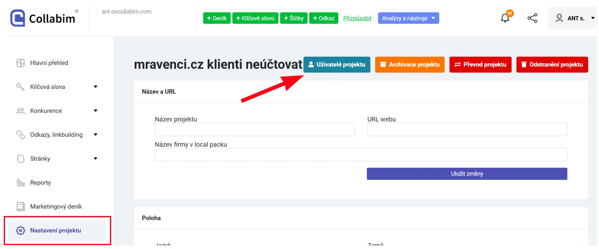 Nastavení projektu a uživatelé projektu v Collabimu | Jak nasdílet přístup na Collabim.cz