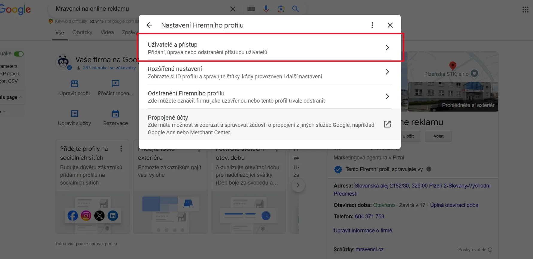Nastavení Firemního profilu a sekce Uživatelé a přístup | Jak nasdílet přístup do Google Business