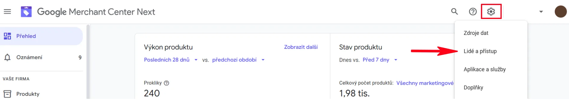Nastavení Google Merchant Center a položka Lidé a přístup | Jak nasdílet přístup do Google Merchants