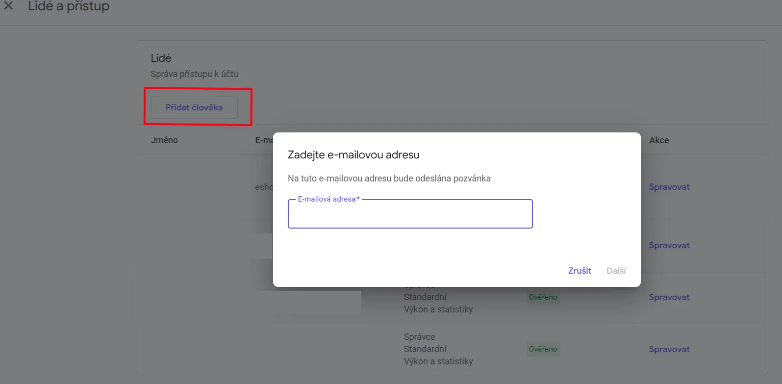 Přidání uživatele v sekci Lidé v Google Merchant Center | Jak nasdílet přístup do Google Merchants