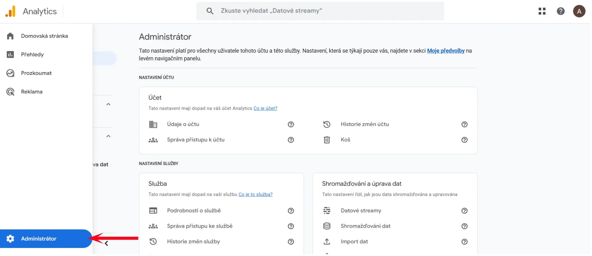 Sekce Administrátor v Google Analytics | Jak přidat nového uživatele do Google Analytics