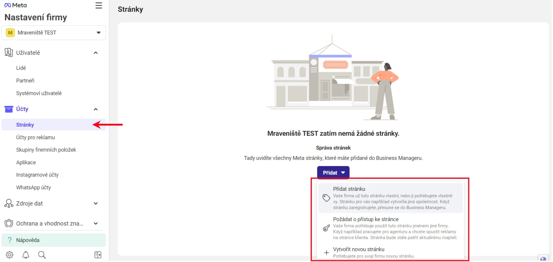 Přidání facebookové stránky do Business Manageru | Meta Business Manager – založení a nasdílení přístupů