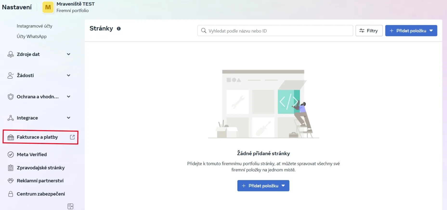 Sekce Fakturace a platby v Meta Business Manageru | Meta Business Manager – založení a nasdílení přístupů