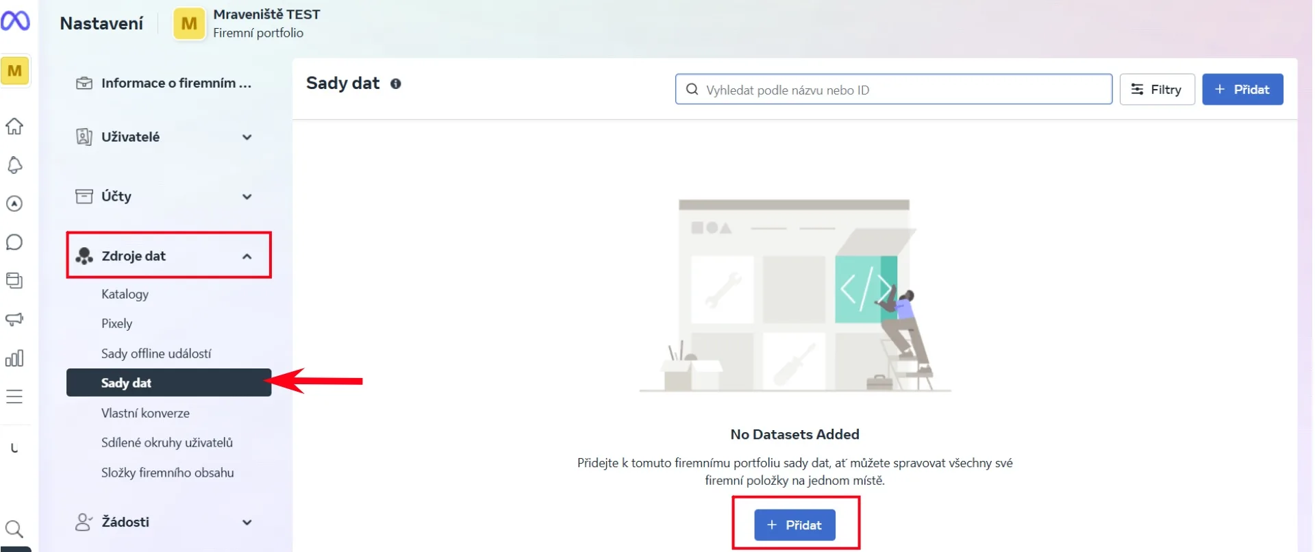 Založení Meta Pixelu ve Zdrojích dat | Meta Business Manager – založení a nasdílení přístupů