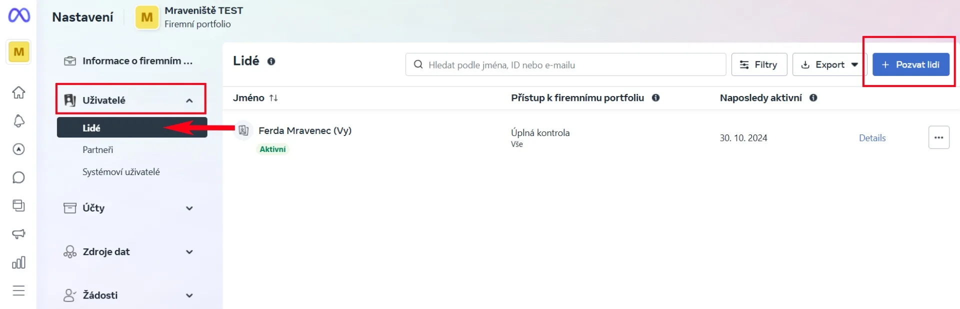 Odeslání pozvánky do Business Manageru přes e-mail | Meta Business Manager – založení a nasdílení přístupů